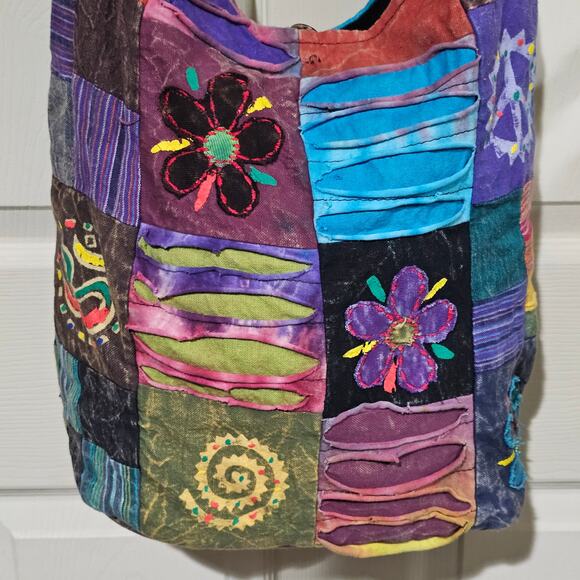Rising International Hobo Bag in Patchwork Fabric - Boho Style Shoulder Tote - Picture 3 of 10